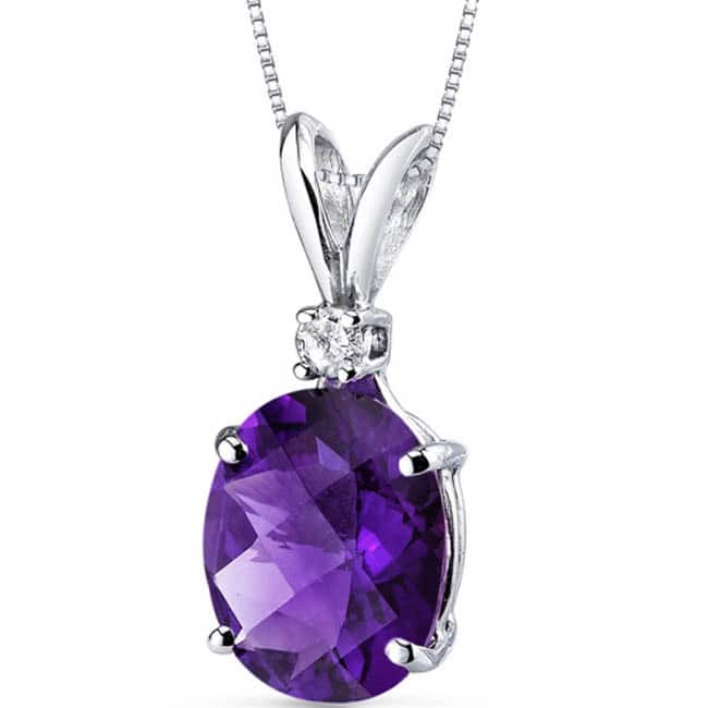 Oravo 14 Karat White Gold Oval Shape Gemstone Diamond Accent Pendant - Amethyst