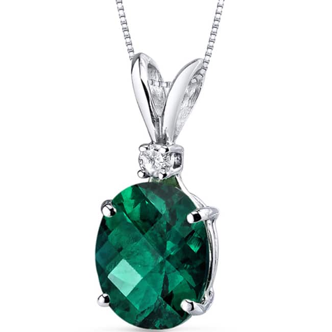 Oravo 14 Karat White Gold Oval Shape Gemstone Diamond Accent Pendant - Green Amethyst