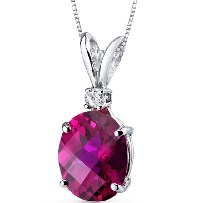 Oravo 14 Karat White Gold Oval Shape Gemstone Diamond Accent Pendant - Created Ruby