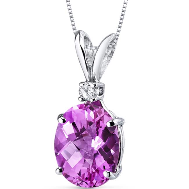 Oravo 14 Karat White Gold Oval Shape Gemstone Diamond Accent Pendant