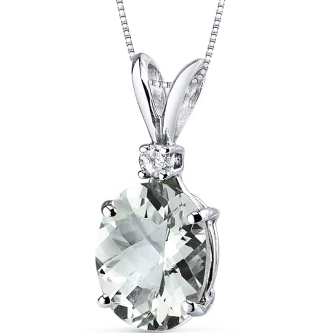 Oravo 14 Karat White Gold Oval Shape Gemstone Diamond Accent Pendant - Created Alexandrite