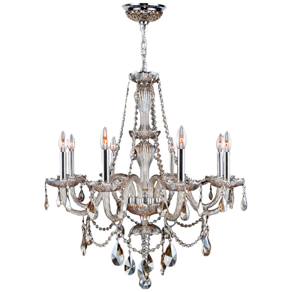 Venetian Italian Style 8-light Chrome Finish and Golden Teak Crystal 28-inch Chandelier (8 Lights Polished Chrome Chandelier) - Chandeliers For Bedrooms by Overstock.com