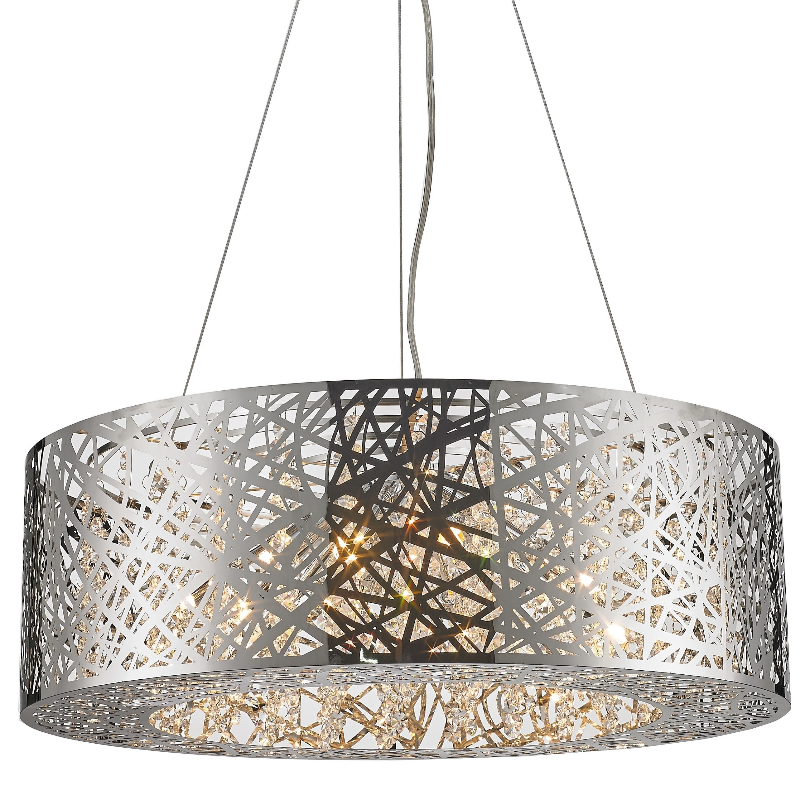 Laser cut steel 12 Light Chrome Finish Crystal Drum Chandelier 24"x9" Large (12 Lights Polished Chrome Chandelier) - Chandeliers For Bedrooms by Overstock.com