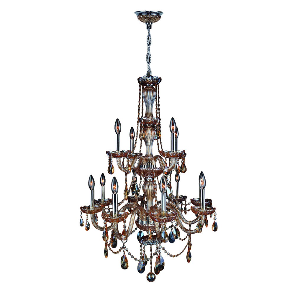 Venetian Italian Style 12-light Chrome Finish and Amber Crystal 28-inch 2-tier Chandelier (12 Lights Polished Chrome Chandelier) - Chandeliers For Bedrooms by Overstock.com