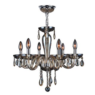 Gatsby Collection 6-light Chrome Finish and Golden Teak Blown Glass Chandelier (6 Lights Polished Chrome Chandelier) - Chandeliers For Bedrooms by Overstock.com