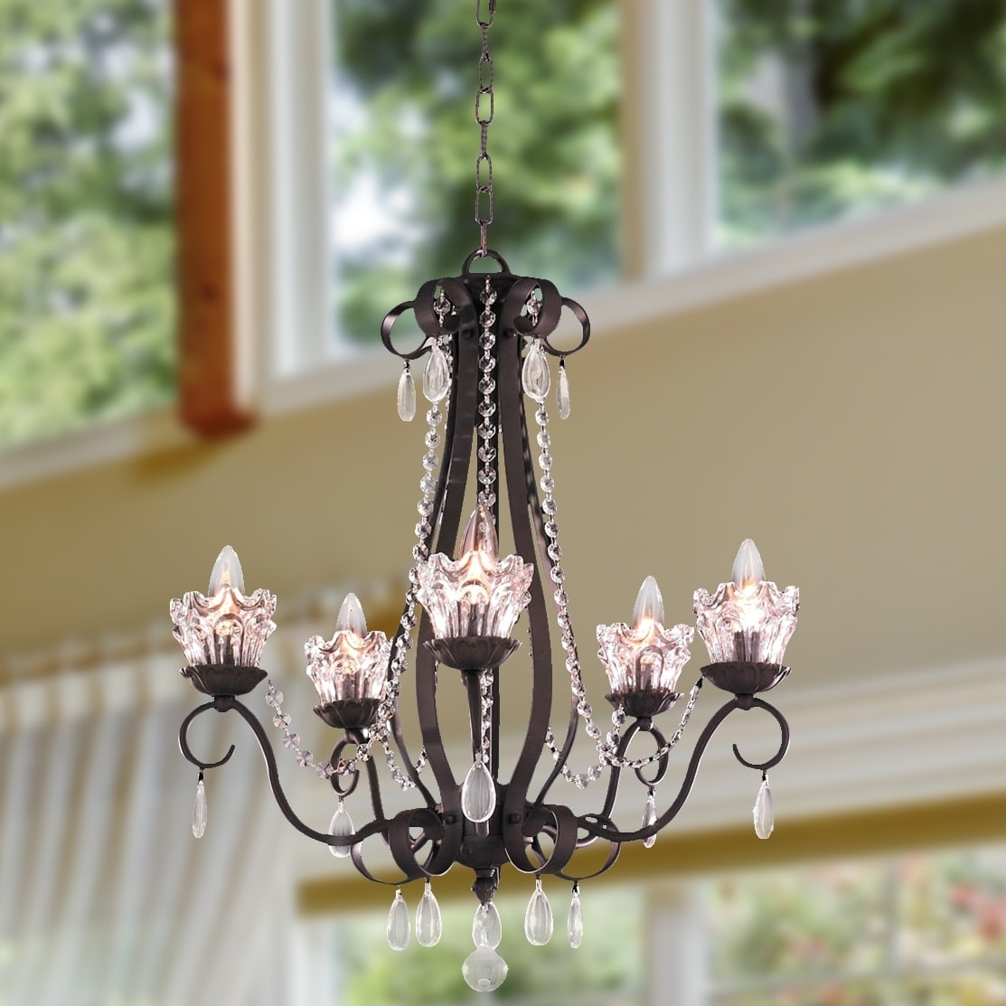 Floral Garden Collection 5-light Dark Bronze Finish and Clear Crystal Chandelier Medium (5 Lights Dark Bronze Chandelier) - Chandeliers For Bedrooms by Overstock.com