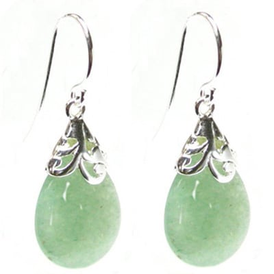 Queenberry Sterling Silver Filigree Flower Bail Teardrop Green Queenberry Sterling Silver Filigree Flower Bail Teardrop Green Jade Color Aventurine Dangle Earrings
