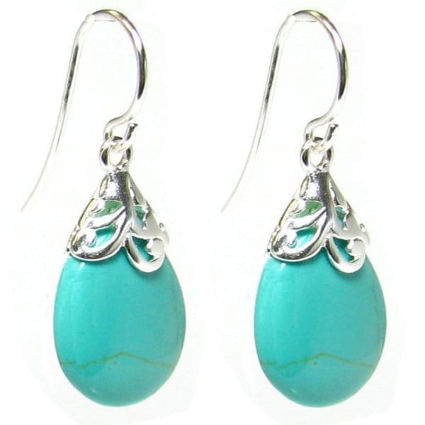 Queenberry Sterling Silver Filigree Flower Bail Teardrop Blue Queenberry Sterling Silver Filigree Flower Bail Teardrop Blue Synthetic Turquoise Dangle Earrings