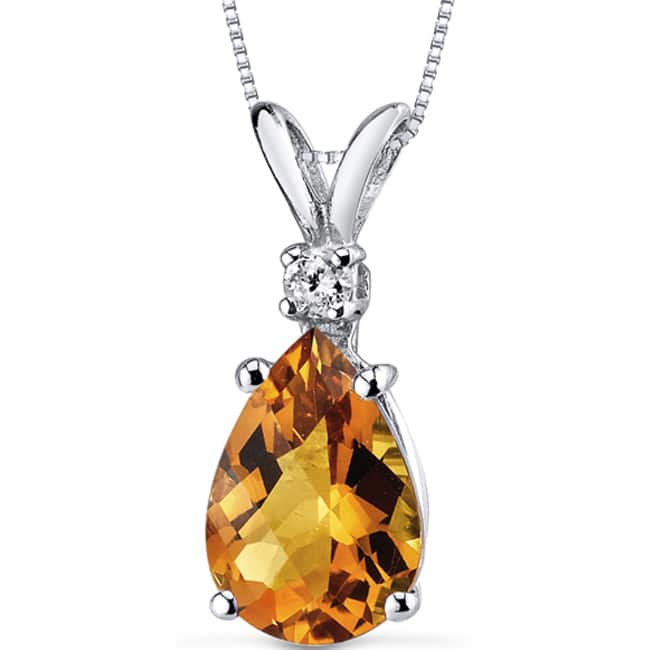 Oravo 14k White Gold Pear-cut Gemstone Diamond Accent Pendant - Citrine