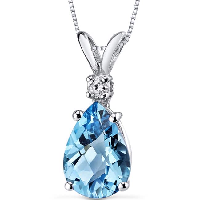 Oravo 14k White Gold Pear-cut Gemstone Diamond Accent Pendant - Swiss Blue Topaz