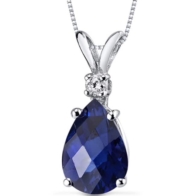 Oravo 14k White Gold Pear-cut Gemstone Diamond Accent Pendant - Created Blue Sapphire
