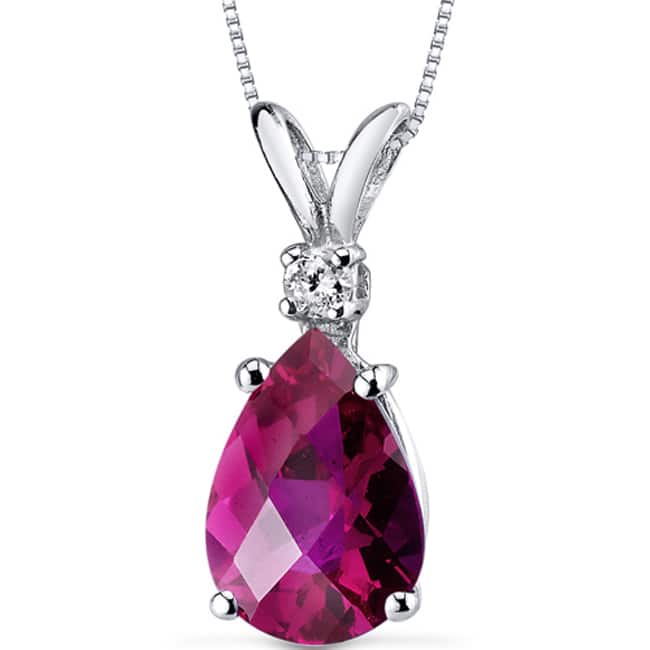 Oravo 14k White Gold Pear-cut Gemstone Diamond Accent Pendant - Created Ruby