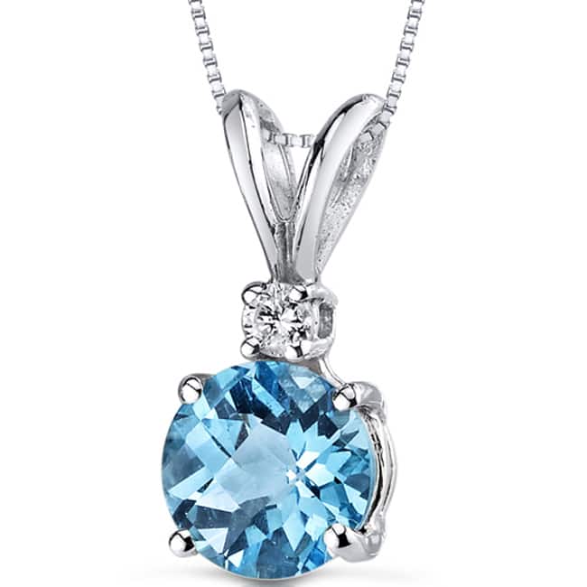 Oravo 14k White Gold Round-cut Gemstone Diamond Accent Pendant - Swiss Blue Topaz