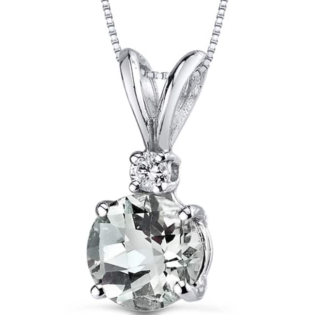 Oravo 14k White Gold Round-cut Gemstone Diamond Accent Pendant - Green Amethyst