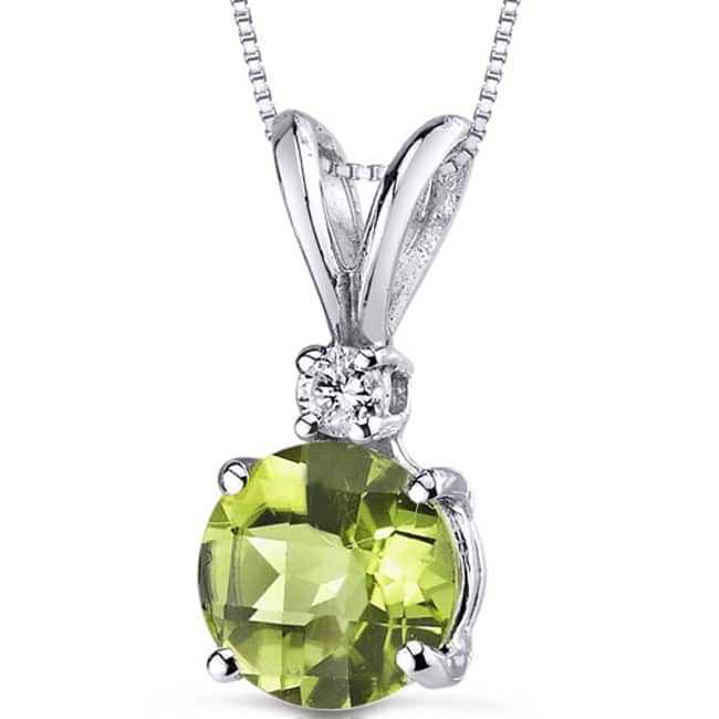 Oravo 14k White Gold Round-cut Gemstone Diamond Accent Pendant - Peridot