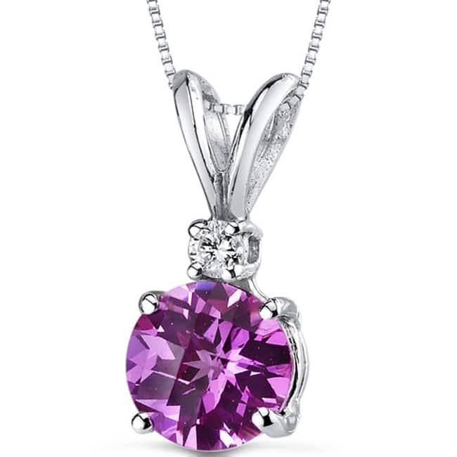 Oravo 14k White Gold Round-cut Gemstone Diamond Accent Pendant - Created Pink Sapphire