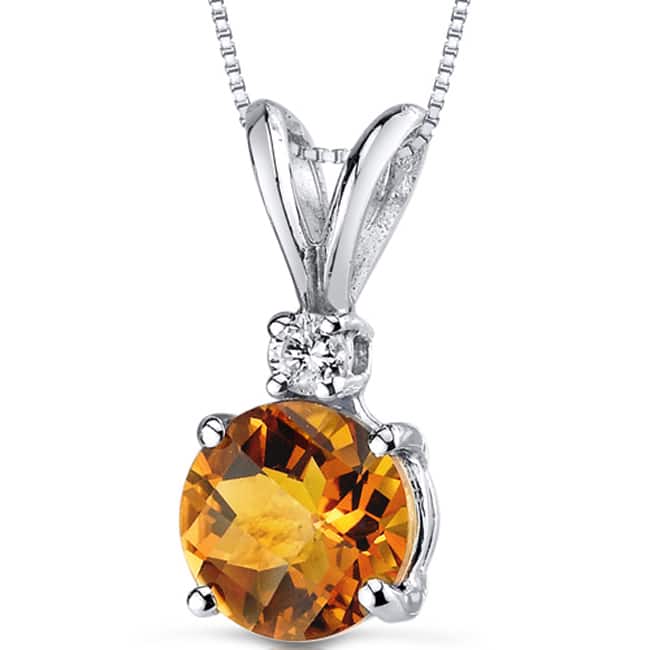 Oravo 14k White Gold Round-cut Gemstone Diamond Accent Pendant - Citrine