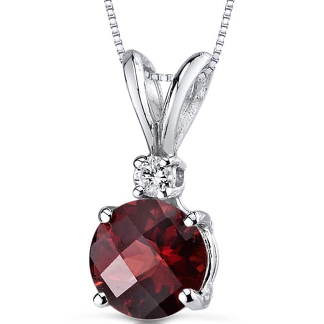 Oravo 14k White Gold Round-cut Gemstone Diamond Accent Pendant - Garnet