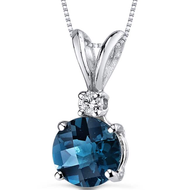Oravo 14k White Gold Round-cut Gemstone Diamond Accent Pendant - London Blue Topaz