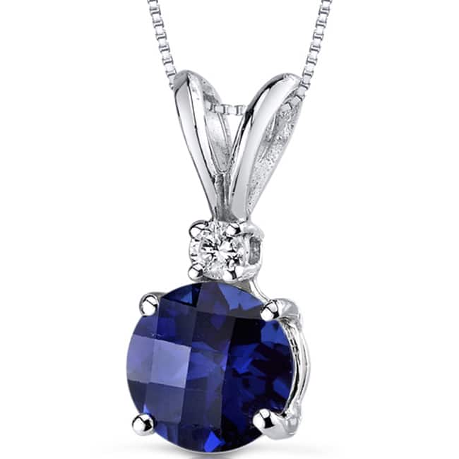 Oravo 14k White Gold Round-cut Gemstone Diamond Accent Pendant - Created Blue Sapphire