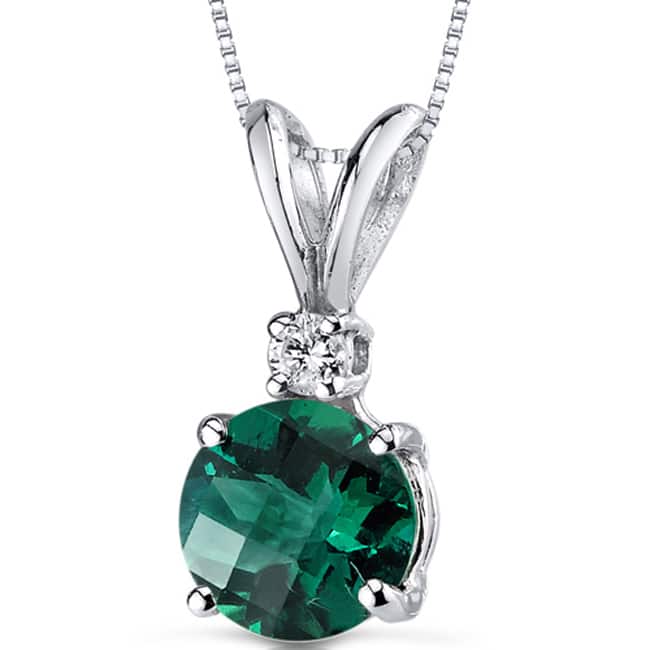 Oravo 14k White Gold Round-cut Gemstone Diamond Accent Pendant - Created Emerald