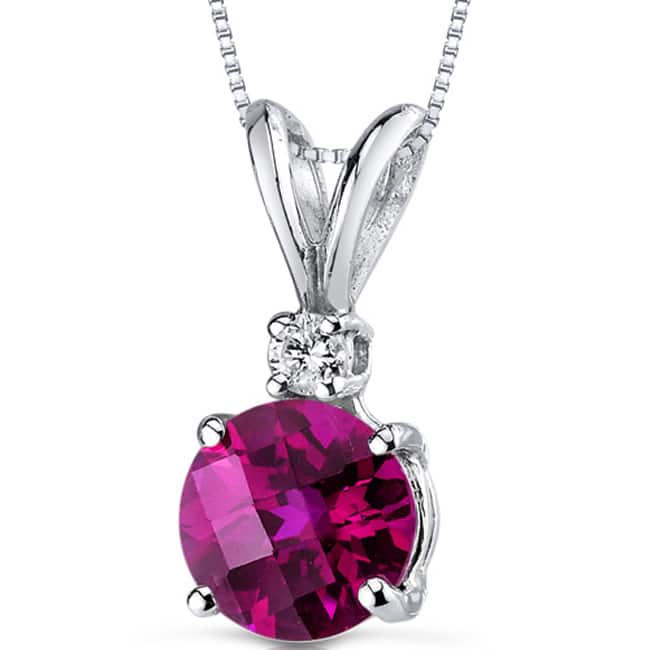 Oravo 14k White Gold Round-cut Gemstone Diamond Accent Pendant - Created Ruby