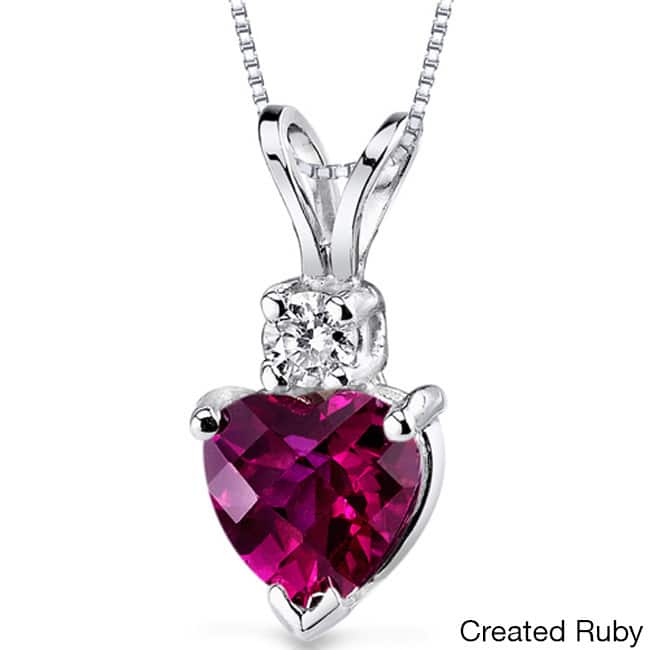 Oravo 14k White Gold Heart-shape Gemstone Diamond Accent Pendant