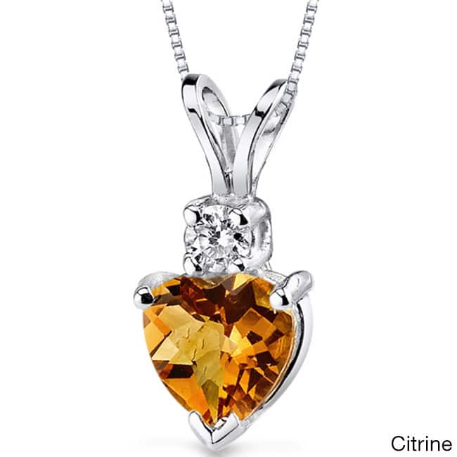 Oravo 14k White Gold Heart-shape Gemstone Diamond Accent Pendant