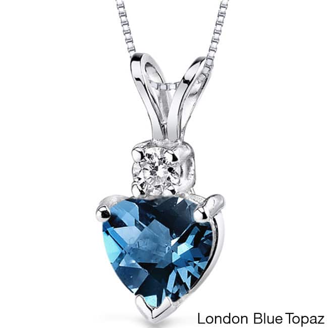 Oravo 14k White Gold Heart-shape Gemstone Diamond Accent Pendant - London Blue Topaz