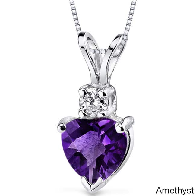 Oravo 14k White Gold Heart-shape Gemstone Diamond Accent Pendant - Amethyst