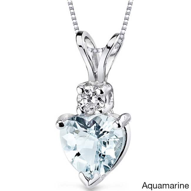 Oravo 14k White Gold Heart-shape Gemstone Diamond Accent Pendant - Aquamarine