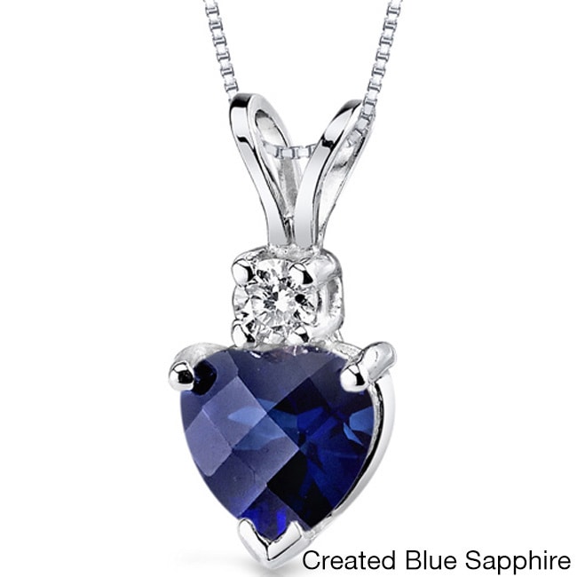 Heart Shape Sapphire Gemstone Birthstone Diamond Pendant Necklace 10k White Gold