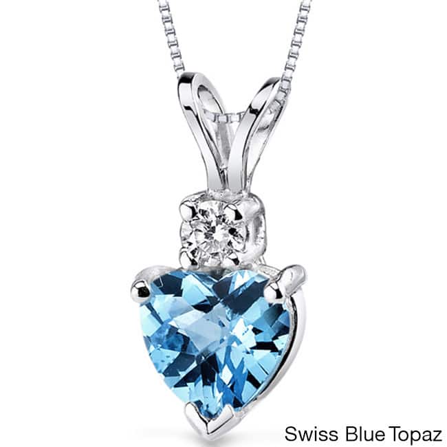 Oravo 14k White Gold Heart-shape Gemstone Diamond Accent Pendant - Swiss Blue Topaz