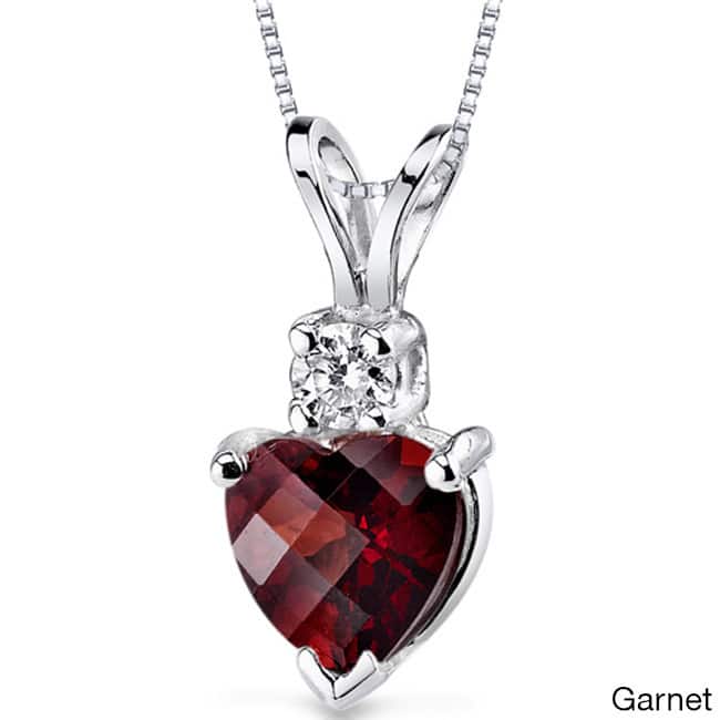 Oravo 14k White Gold Heart-shape Gemstone Diamond Accent Pendant - Garnet