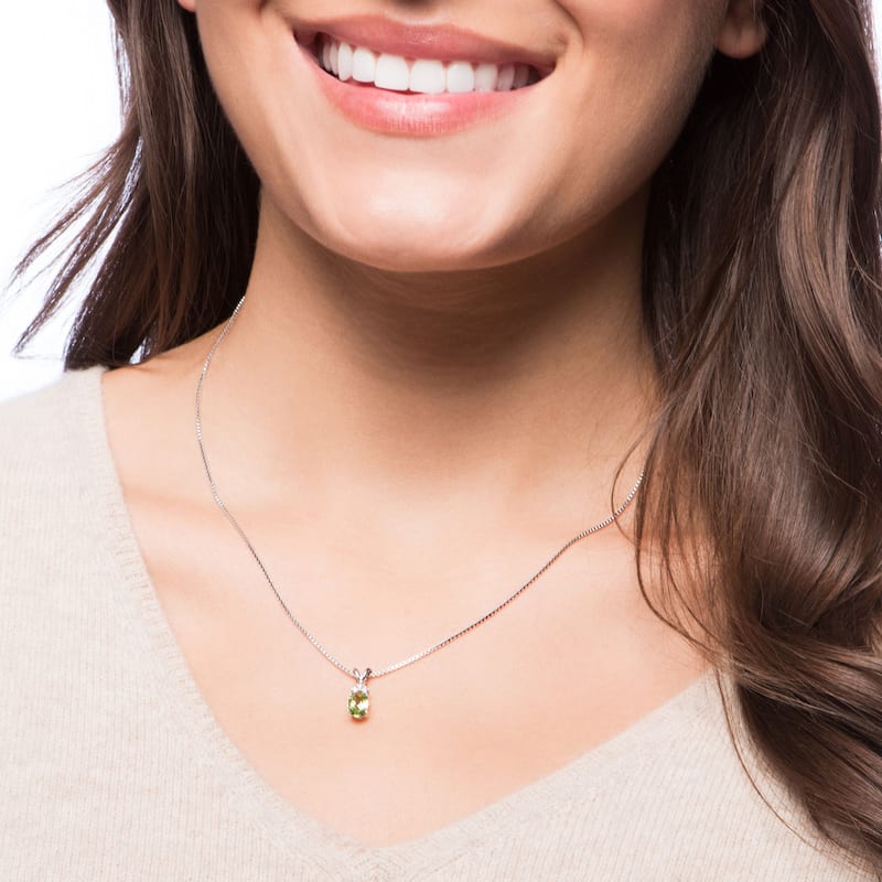 Oravo 14k White Gold Oval-cut Gemstone Diamond Accent Pendant
