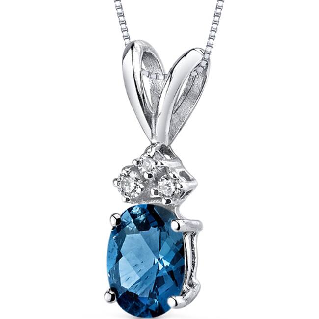 Oravo 14k White Gold Oval-cut Gemstone Diamond Accent Pendant - London Blue Topaz