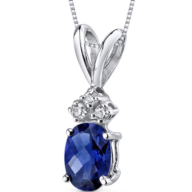 Oravo 14k White Gold Oval-cut Gemstone Diamond Accent Pendant - Created Blue Sapphire