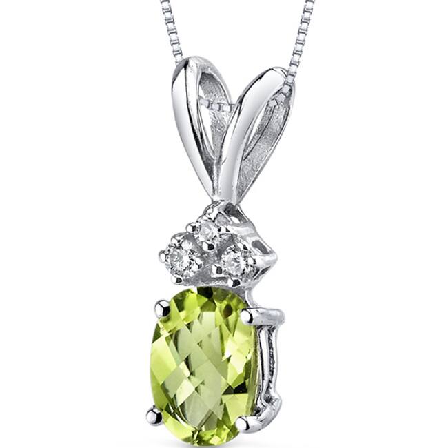 Oravo 14k White Gold Oval-cut Gemstone Diamond Accent Pendant - Created Emerald