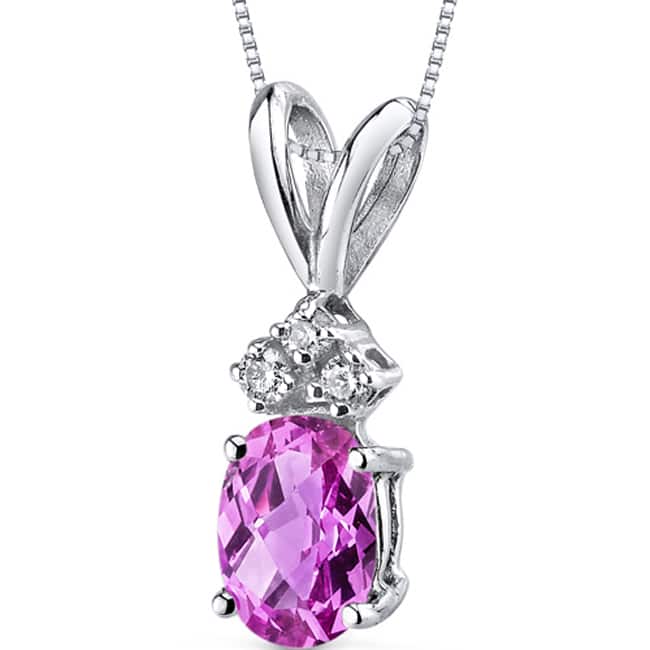 Oravo 14k White Gold Oval-cut Gemstone Diamond Accent Pendant - Created Pink Sapphire