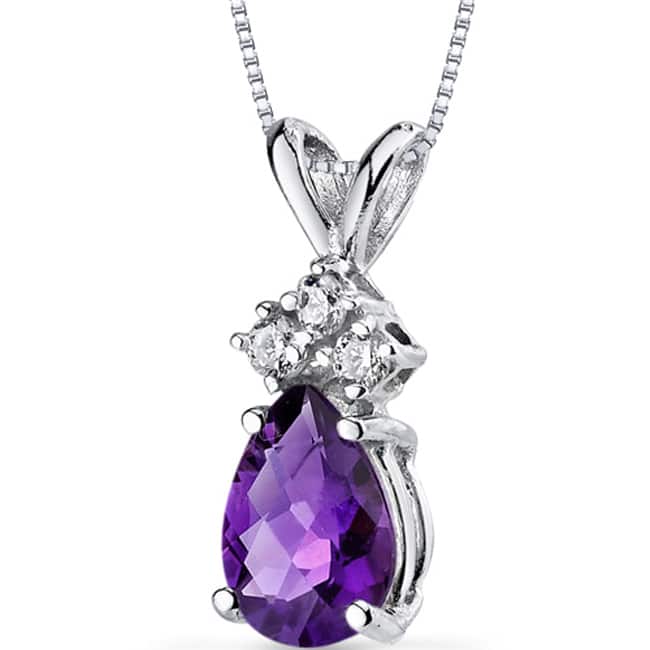 Oravo 14k White Gold Pear-cut Gemstone and Diamond Accent Pendant Necklace - Amethyst