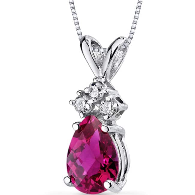 Oravo 14k White Gold Pear-cut Gemstone and Diamond Accent Pendant Necklace - Created Ruby