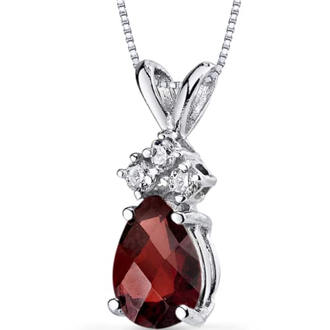 Oravo 14k White Gold Pear-cut Gemstone and Diamond Accent Pendant Necklace - Garnet