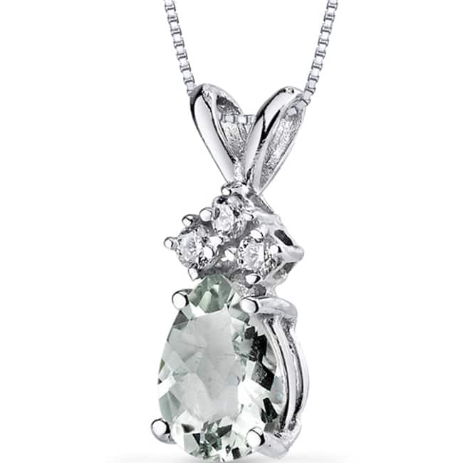 Oravo 14k White Gold Pear-cut Gemstone and Diamond Accent Pendant Necklace - Green Amethyst