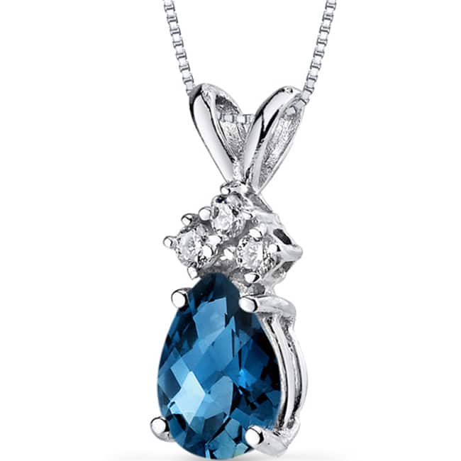 Oravo 14k White Gold Pear-cut Gemstone and Diamond Accent Pendant Necklace - London Blue Topaz