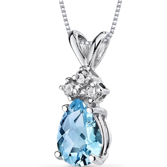 Oravo 14k White Gold Pear-cut Gemstone and Diamond Accent Pendant Necklace - Swiss Blue Topaz