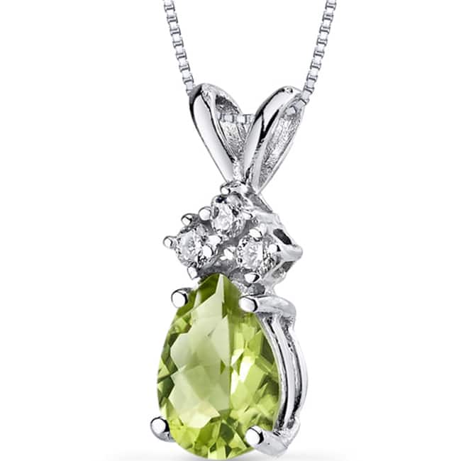Oravo 14k White Gold Pear-cut Gemstone and Diamond Accent Pendant Necklace - Peridot