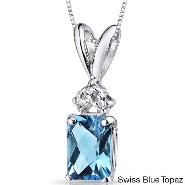Oravo 14k White Gold Emerald-cut Gemstone Diamond Accent Pendant - Swiss Blue Topaz