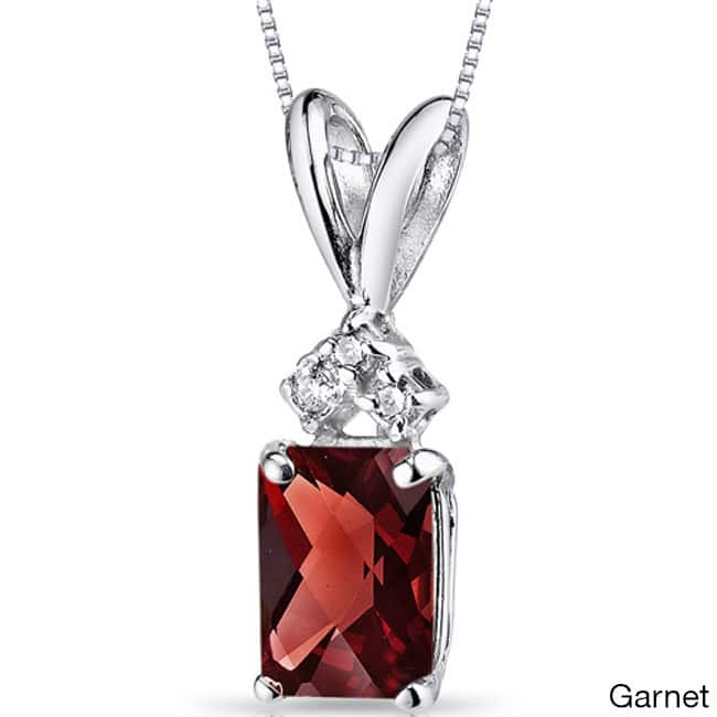 Oravo 14k White Gold Emerald-cut Gemstone Diamond Accent Pendant