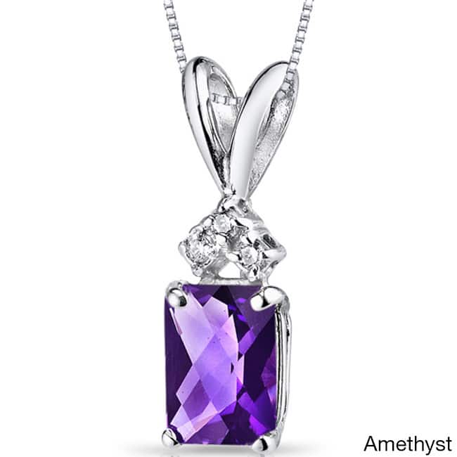 Oravo 14k White Gold Emerald-cut Gemstone Diamond Accent Pendant - Amethyst