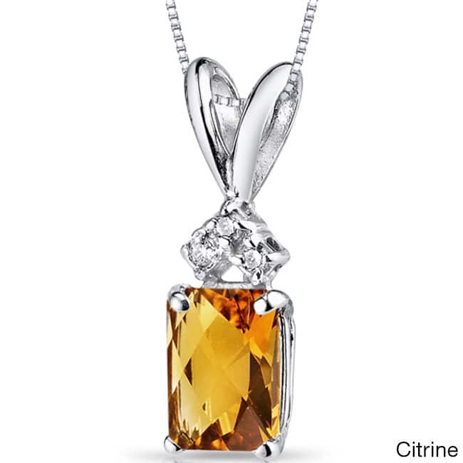 Oravo 14k White Gold Emerald-cut Gemstone Diamond Accent Pendant - Citrine